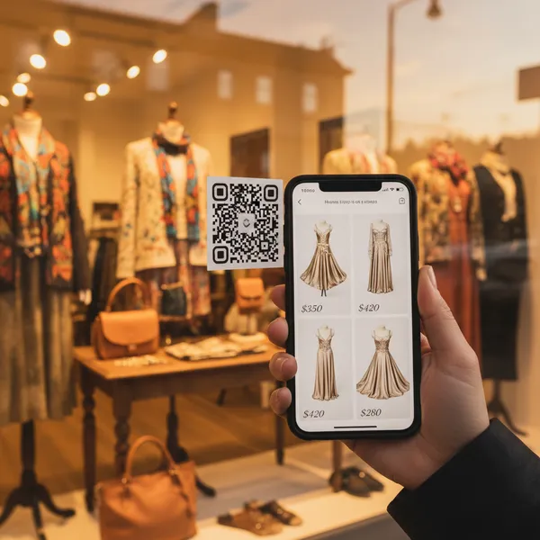 Escaneando QR en escaparate de boutique