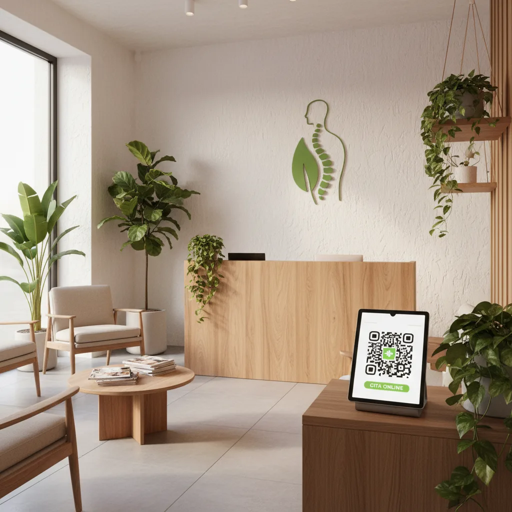 QR de reserva en recepción de la clínica